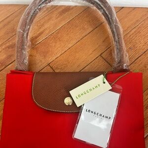 Longchamp Medium Red Tote Long Handle